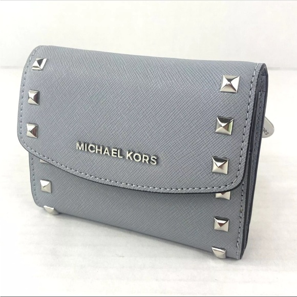 Michael Kors Ava Wallet Small Silver Studs Blue Leather - Picture 1 of 5